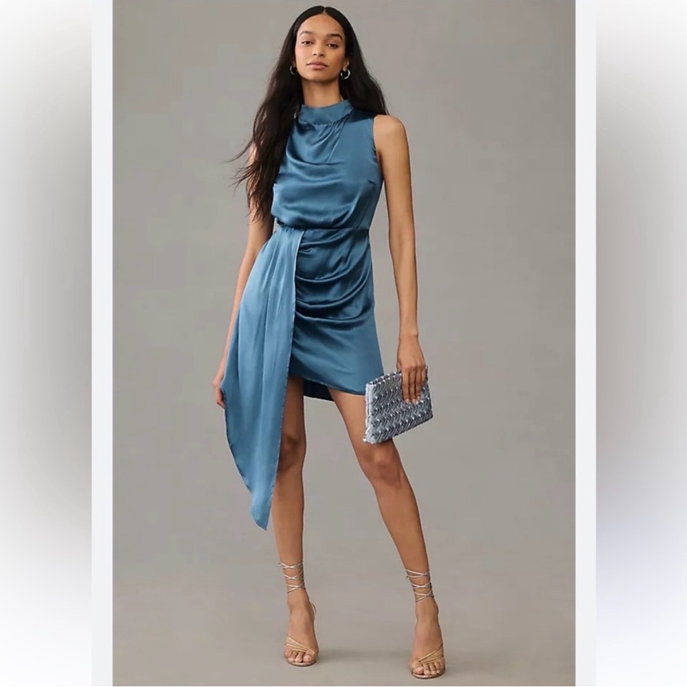 By Anthropologie Mock-Neck Draped Silk Dress